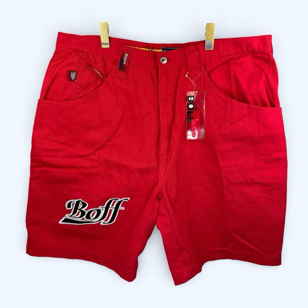 Vintage Boffean Red Denim Men's Baggy Hip-Hop 90s Shorts sz 46 (measures 42)